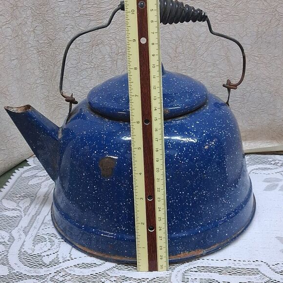 Blue Speckled Enamel Tea kettle - Picture 10 of 11